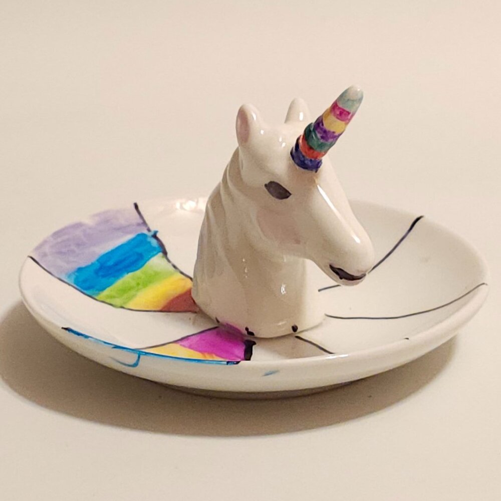 Novelty Ceramic Unicorn Jewelry Ring Tower Dish Tray Holder Plate Wedding